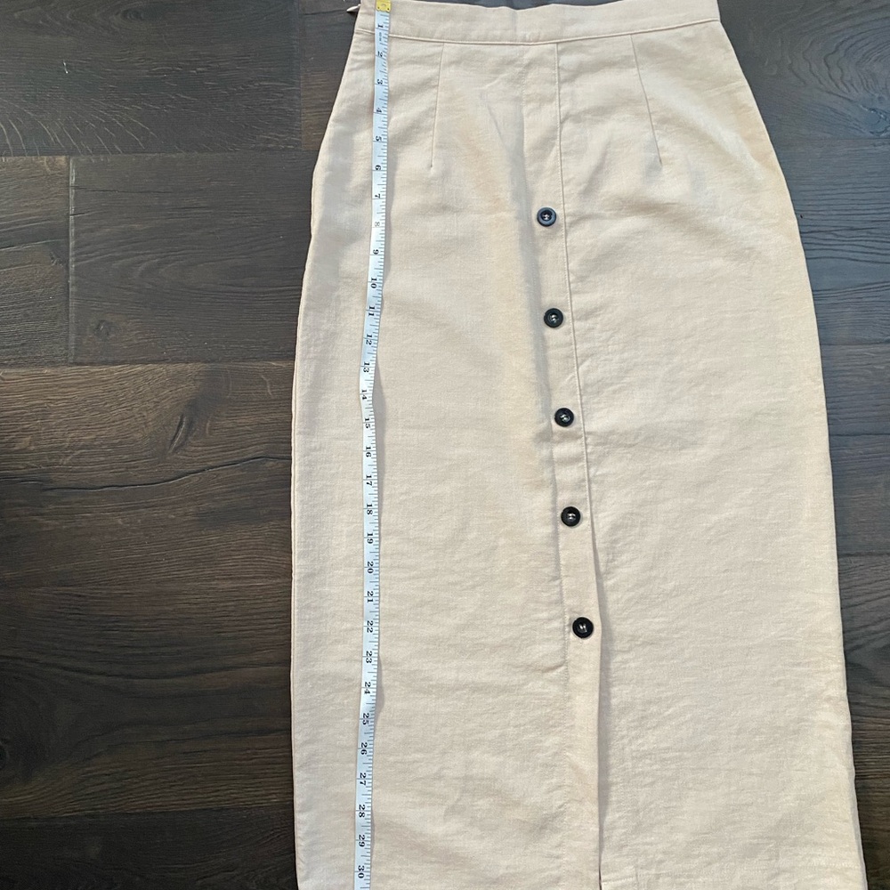 Dazy Cream Linen Blend Button Front Midi Skirt Neutral Minimalist - Picture 3 of 6